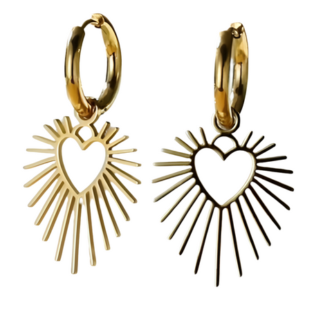 Stainless Steel Sun Heart Shape Hoop Earrings Gold