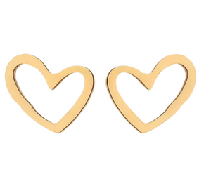 Stainless Steel Small Stud Open Heart Earrings Gold
