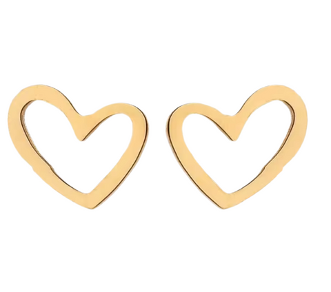 Stainless Steel Small Stud Open Heart Earrings Gold
