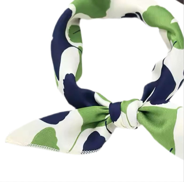 Square Scarfe Lime Green And Navy Leaf Design