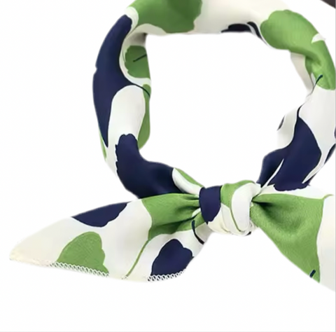 Square Scarfe Lime Green And Navy Leaf Design