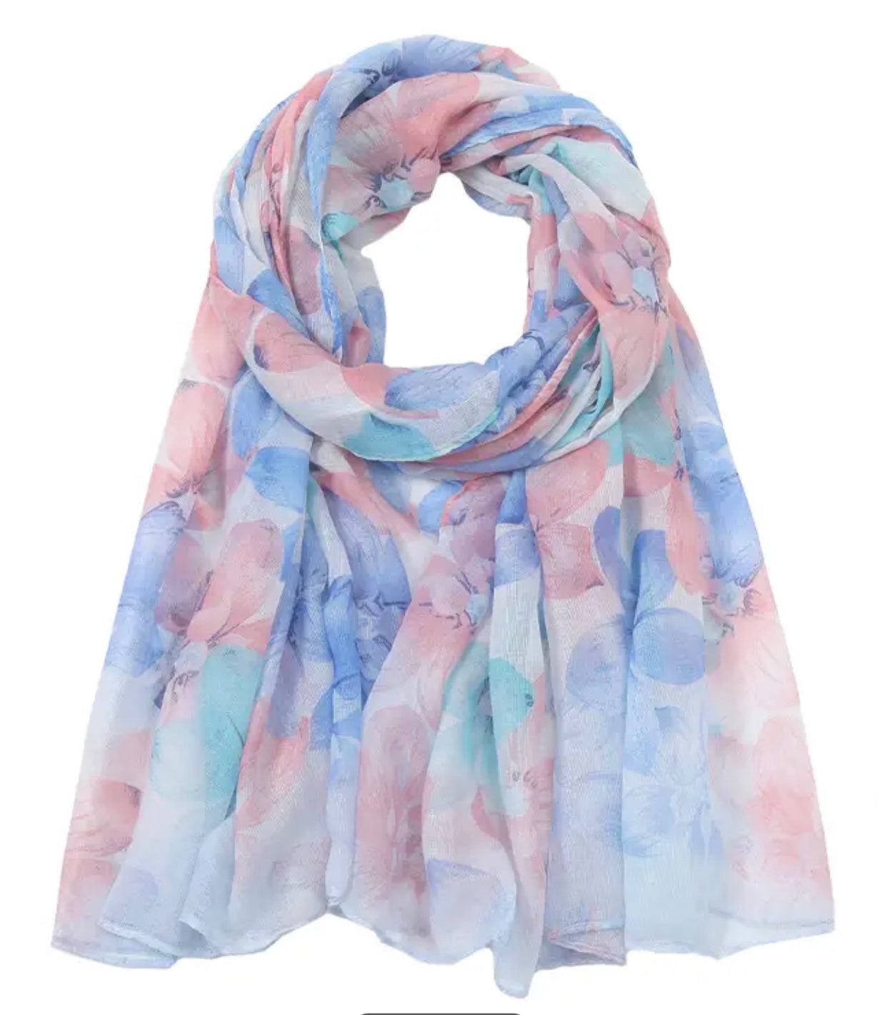 Beautiful Scarfe Which Can Be Worn As Shawl Blue And Pink Colours With Flower Print