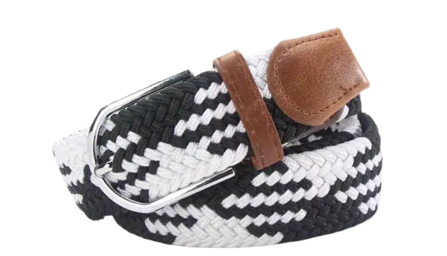 Unisex Elastic Stretch Mesh Belt Black and White Abstract 105cm