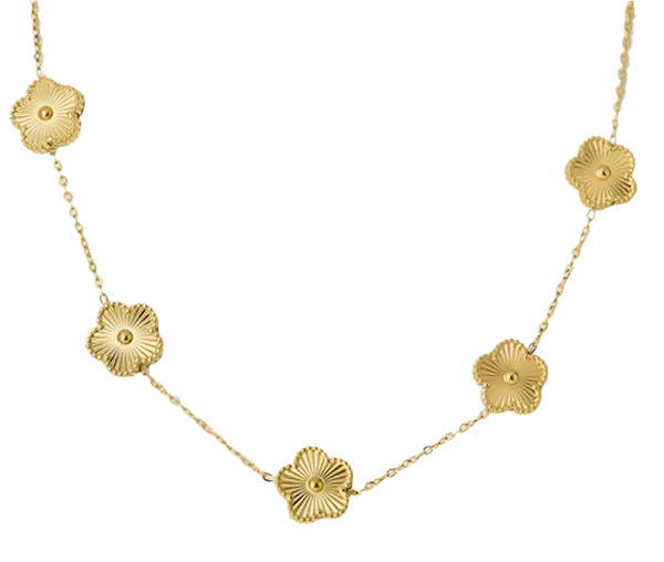 Stainless Steel 5 Flower Necklace Gold