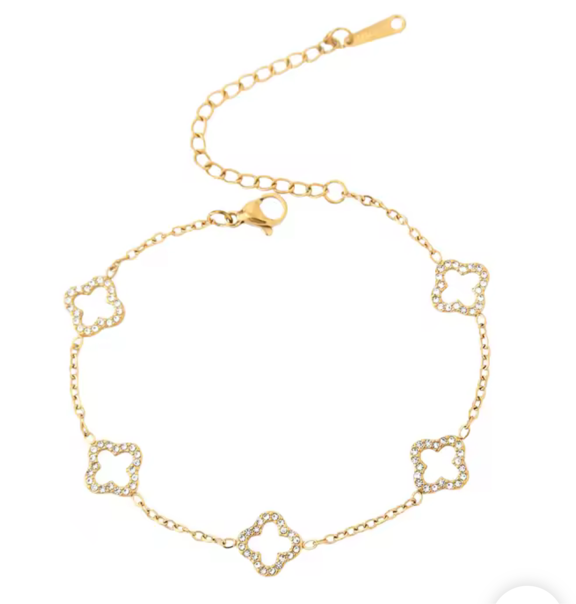 Copper Open Flower Bracelet With Cubic Zirconia Gold