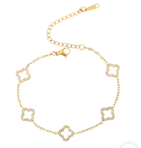 Copper Open Flower Bracelet With Cubic Zirconia Gold