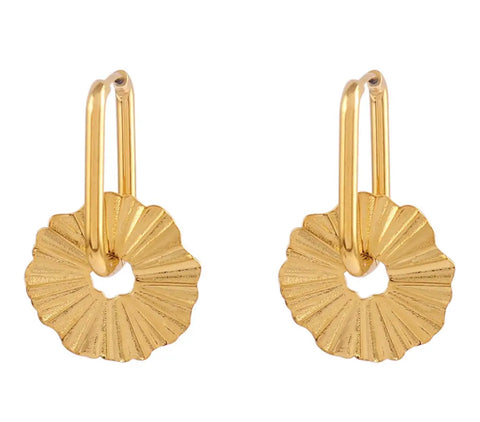 Geometric U Shaped Stainless Steel Flower Earring Oval Hoop Earrings Detachable Flower Gold