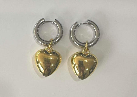 Stainless Steel Silver Hoop With Gold Heart Earrings
