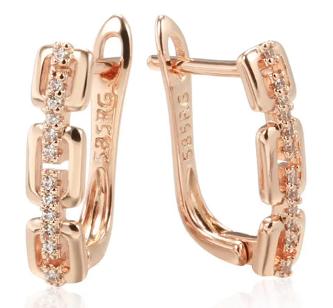 Chain Design hoop Drop Earrings With Cubic Zirconia Rose Gold