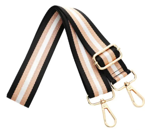 Crossbody Shoulder Handbag Wide Strap Black White Rose Gold Stripe