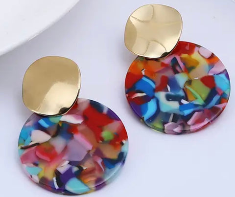 Round Acrylic Resin Drop Clip On Earrings Colourful