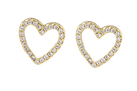 Small Copper Heart Stud Earring With Cubic Zirconia Trim White Enamel Centre
