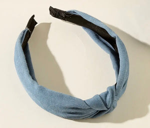 Knotted Fabric Headband Denim Colour