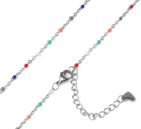 Stainless Steel Silver Beaded Chain Bracelet Multicolour