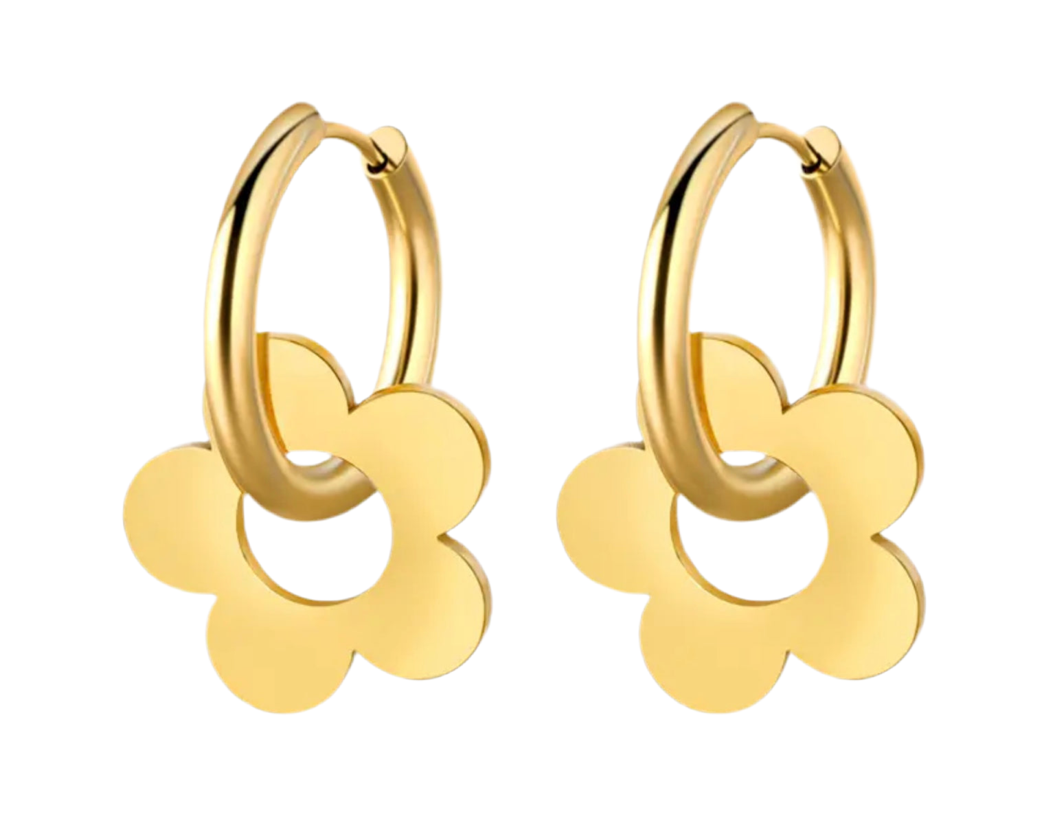 Small Stainless Steel Hoop Earring With Detachable Metal Daisy Gold