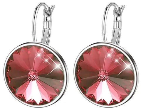 Pink Crystal Hoop Earrings Silver