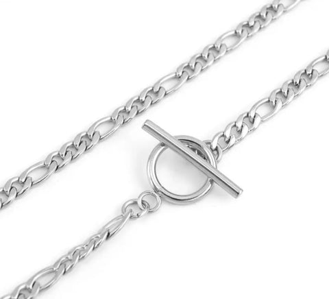 Stainless Steel Figaro Design Toggle Link Bracelet Silver