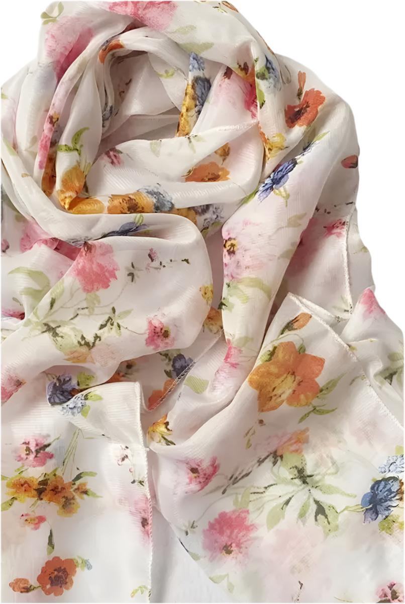 Beautiful Floral Scarfe White Base With Pink Orange And Blue Flowers ...