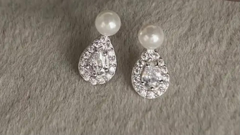 Pearl And Crystal Drop Stud Earring Silver
