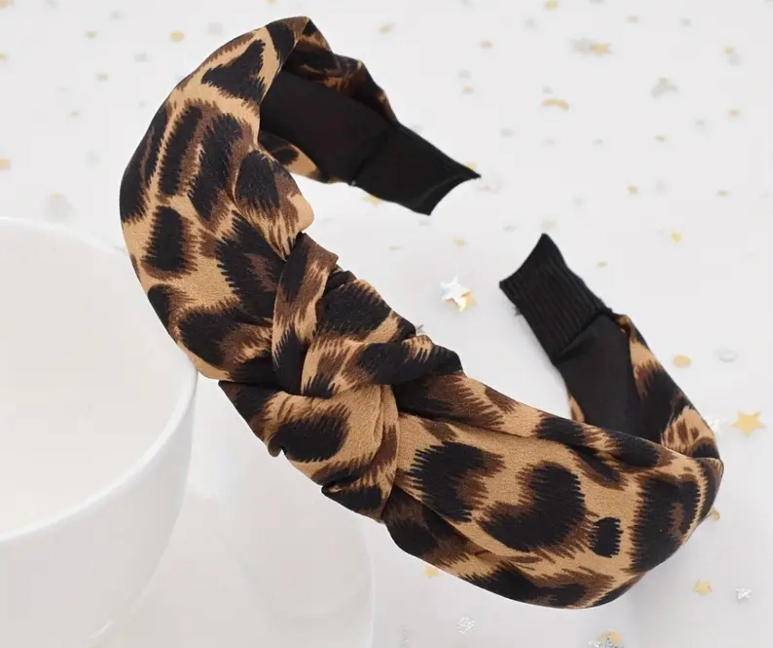 Knotted Fabric Headband Animal Print Brown