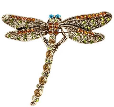 Crystal Dragonfly Pin Brooch Gold