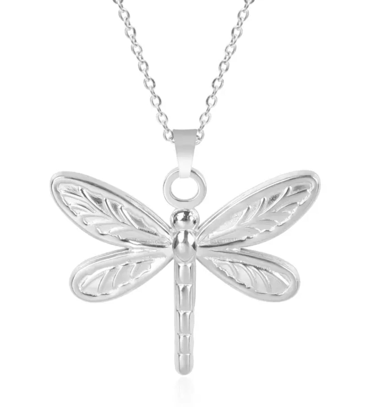 Small Dragonfly Pendant On Chain Stainless Steel Silver