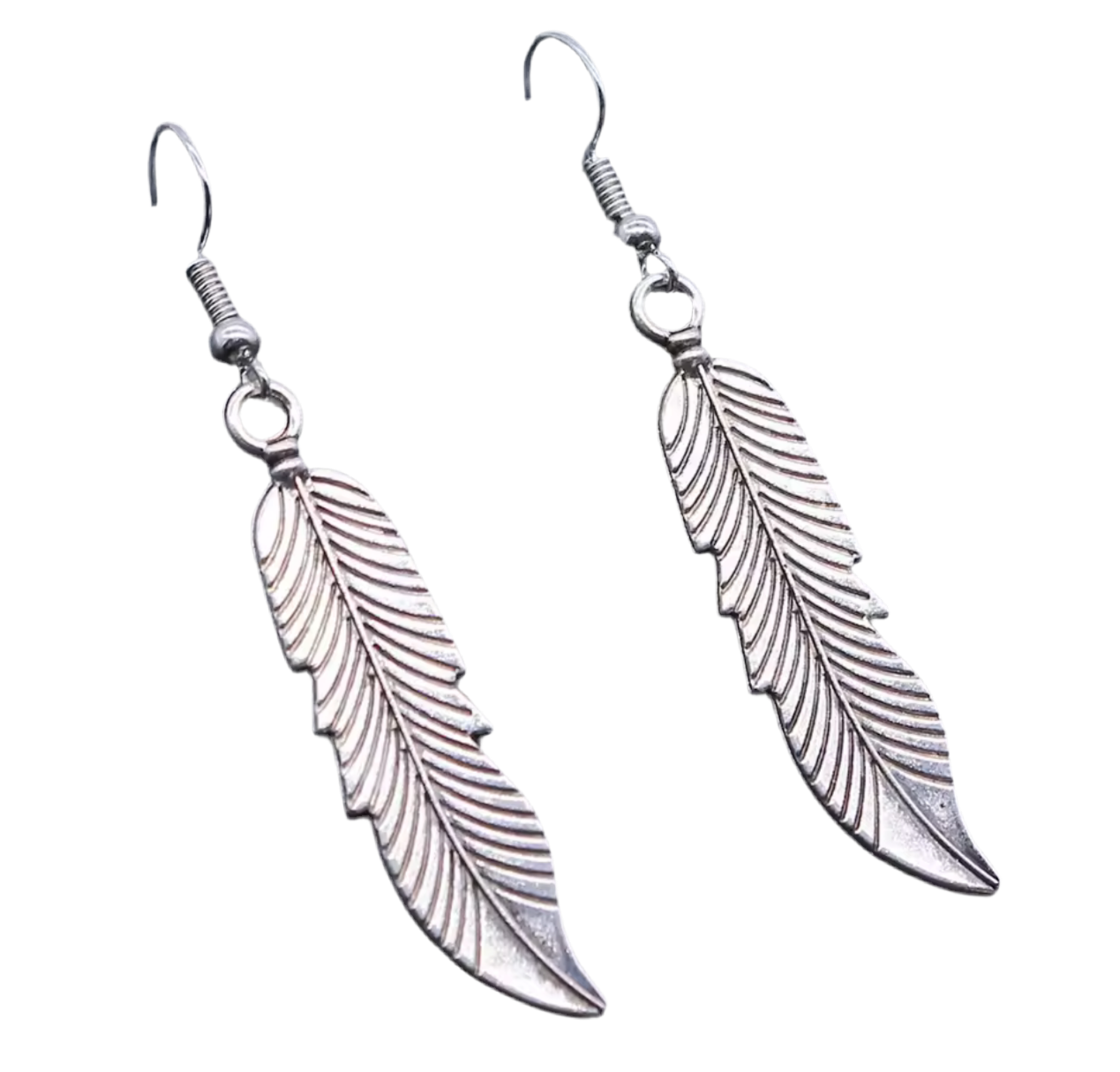 Feather Pendant Earrings Stainless Steel Silver
