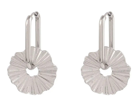 Geometric U Shaped Stainless Steel Flower Earring Oval Hoop Earrings Detachable Flower Silver