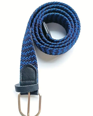 Unisex Elastic Stretch Mesh Belt Blue And Black Zig Zag 105cm