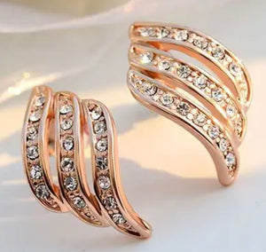 Triple Row Crystal Clip On Earrings Gold