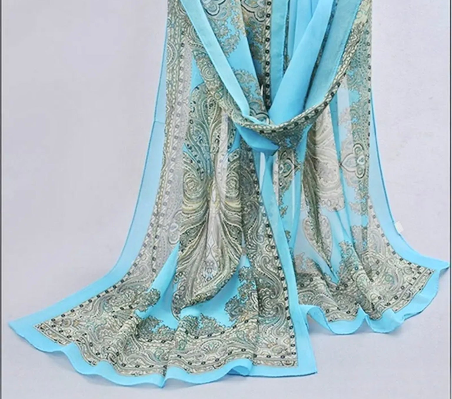 Chiffon Blue And Grey Long Scarfe