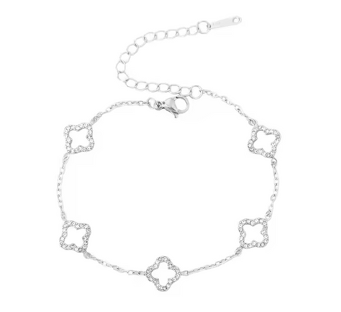 Copper Open Flower Bracelet With Cubic Zirconia Silver