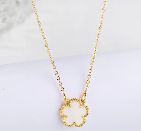 Stainless Steel Gold Plated Chain With Natural Stone Flower White