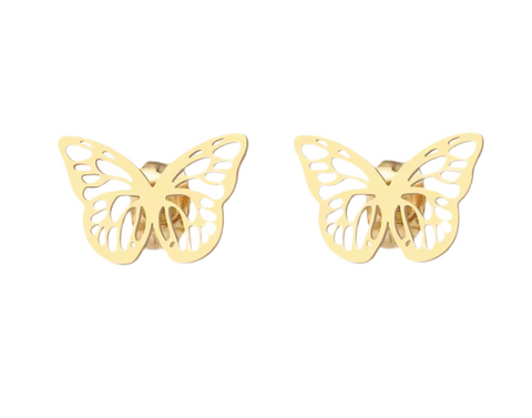 Stainless Steel Small Butterfly Stud Earrings Gold