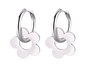 Small Stainless Steel Hoop Earring With Detachable Metal Daisy Silver