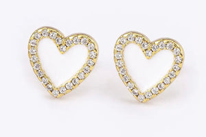 Small Copper Heart Stud Earring With Cubic Zirconia Trim White