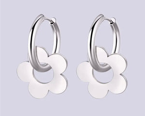 Small Stainless Steel Hoop Earring With Detachable Metal Daisy Silver