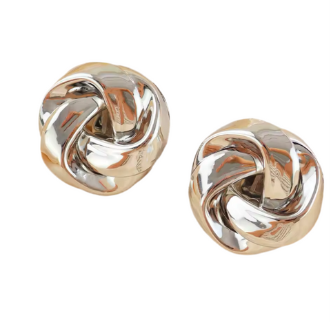 Chunky Round Twisty Copper Clip On Earrings Silver