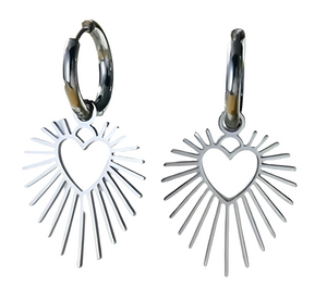 Stainless Steel Sun Heart Shape Hoop Earrings Silver