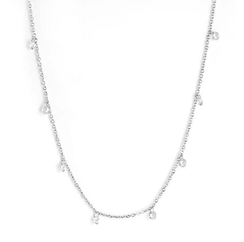 Stainless Steel Necklace Chain With Cubic Zirconia Stone Silver