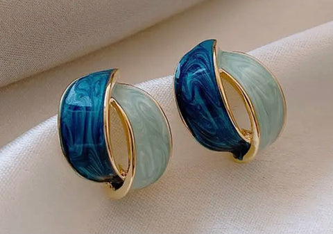 Metal Enamel Coloured Stud Twist Earrings Blue