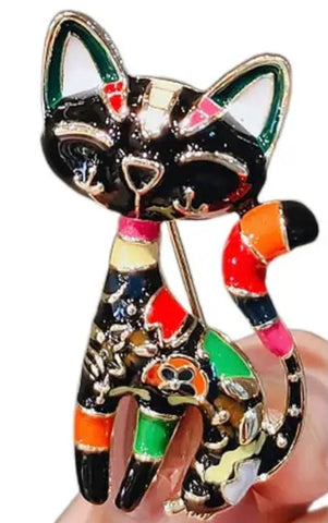 Funky Painted Cat Brooch