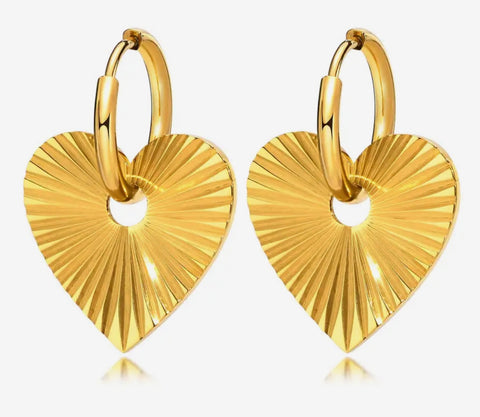 Gold Heart Shape Pendant On Hoop Earring Stainless Steel