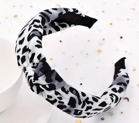 Knotted Fabric Headband Animal Print Black And White