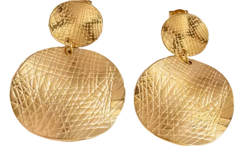 Stainless Steel Round Drop Stud Earrings Irregular Texture Gold Plated