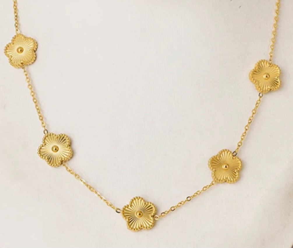 Stainless Steel 5 Flower Necklace Gold