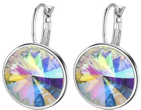 Rainbow Crystal Hoop Earrings Silver