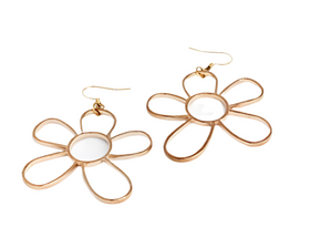 Funky Open Flower Drop Earrings Gold