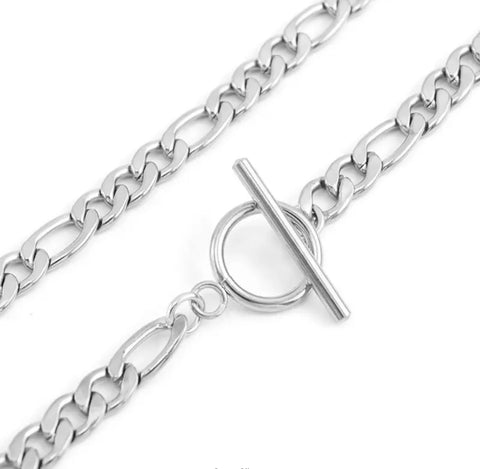 Stainless Steel Figaro Design Toggle Link Chain Silver