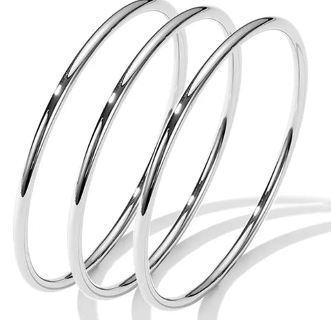 Solid Stainless Steel Bangle Small 59mm Diameter Silver